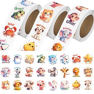 JIXZEN 3 Rolls Animal Stickers for Kids, 1500 Pieces, for Toddlers 2-4, 24 Designs, Farm/Ocean/Wild Motivational Toddler Stickers for Potty Training, Reward, School Supplies (1")