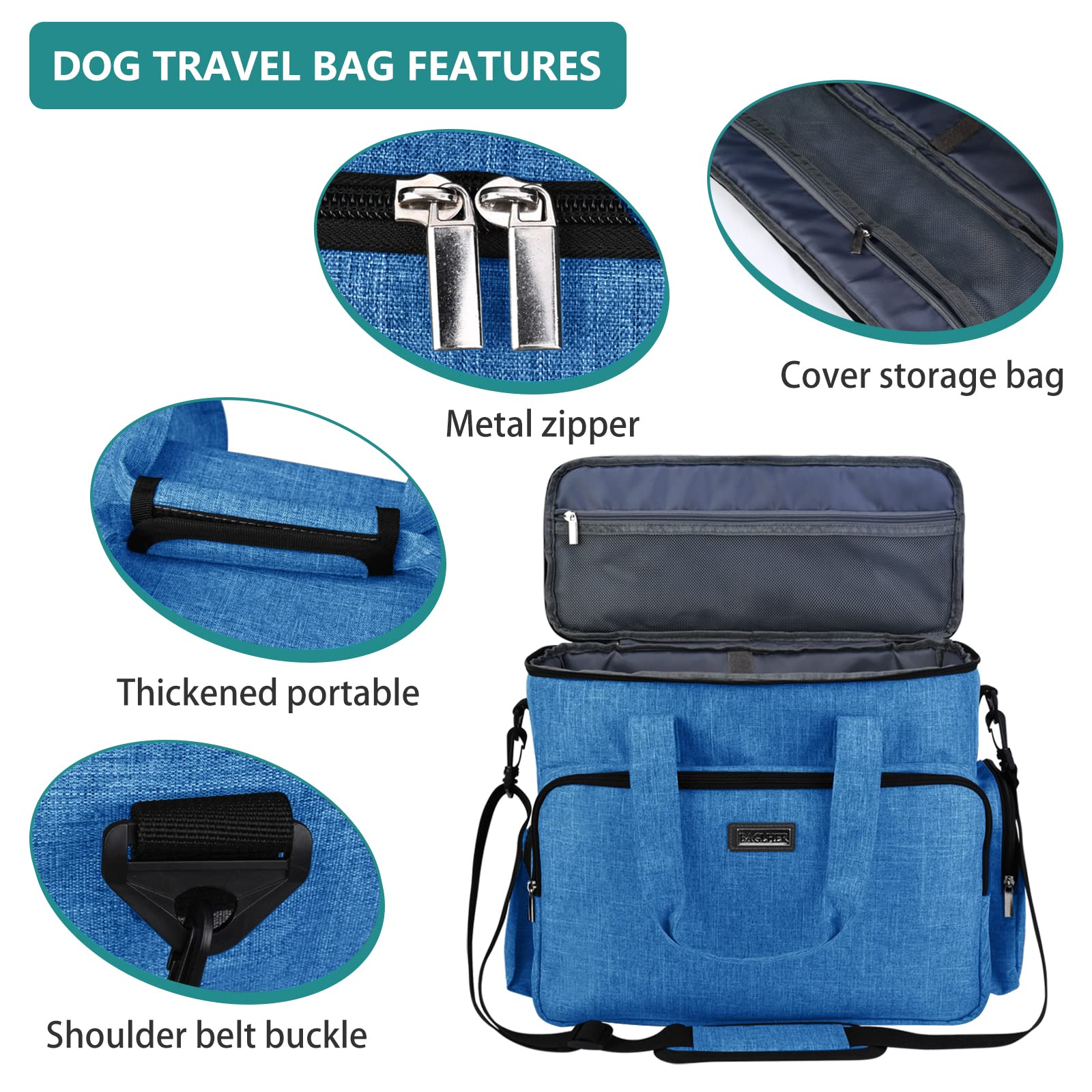 BAGLHER Hundetasche, Haustier-Reisetasche (alle Haustier-Reisebedarf), mit 2 Haustierfutterbehältern und 2 faltbaren Silikonnäpfen; unverzichtbares Set für Haustierreisen, Blau