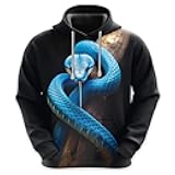 Men's Snake Lovers Fleece Hooded Sweatshirt - 3D Tropical Snake Printed Pullover Hoodie Men Women Set 50