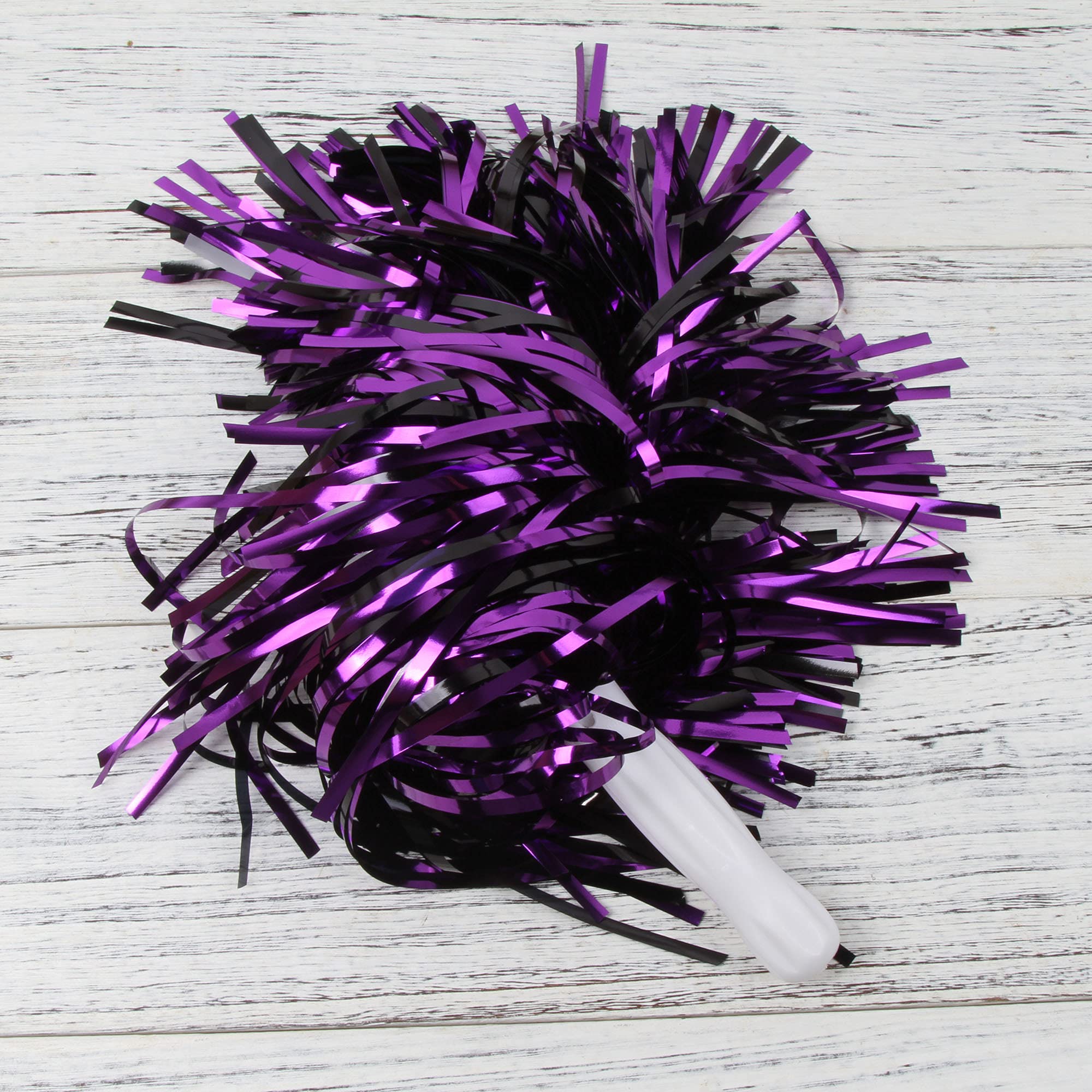 ICObuty Metallic Cheerleading Pom Poms Foil Fluffy 12 inch 2 Pack NO Sheddingfor Sport Squads Dance Hen Party Stage Performance Celebration (Purple/Black)
