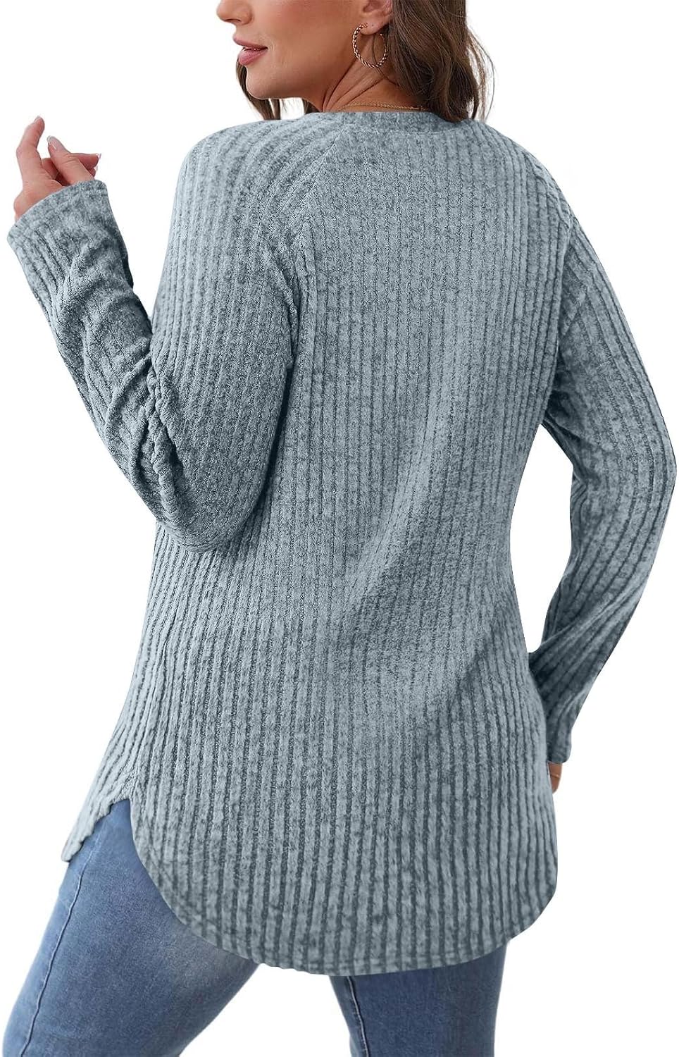 Fall Sweaters for Women Fashion Round Neck Long Sleeve Shirts Loose Fit Workout Blouses Plain Warm Outfit