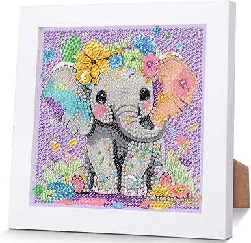 xackcme Elephant Diamond Art Painting Kits for Kids with Frame, Animal Diamond Art for Kids Ages 4-8-12, Easy Kid Gem Painting Kit with Beautiful Package for Gift Home Wall Decor 7x7 inch