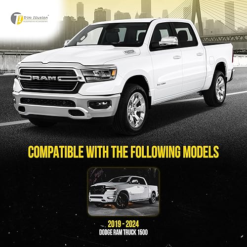 Miniatura 4 de Trim Illusion Adhesivo patentado Tech MC290 en cubierta de espejo superior cromada, accesorio compatible con Ram 1500 2019-2023