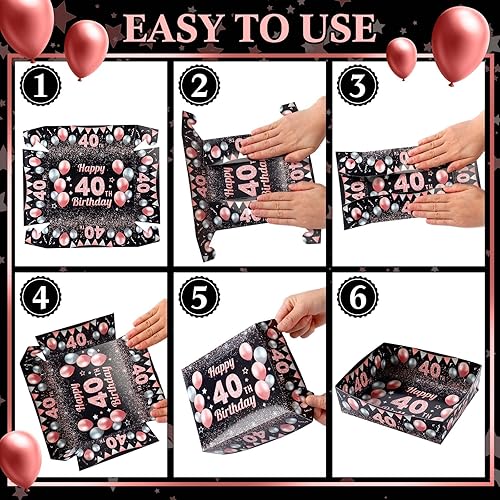 Miniatura 5 de 50 bandejas de papel color oro rosa y negro para fiesta de 40 cumpleaños, suministros para fiesta de cumpleaños de 40 libras, bandejas desechables