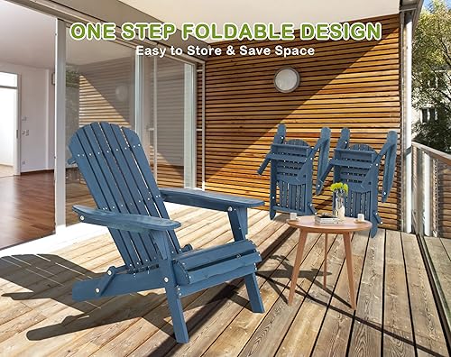 Miniatura 5 de Juego de 2 sillas plegables Adirondack de madera maciza Adirondack con reposabrazos anchos, juego de sillas para exteriores para todo tipo de clima,