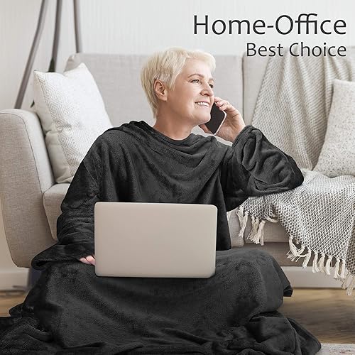 Miniatura 2 de Manta de trabajo desde el hogar, con botón de presión, mangas y bolsillo de canguro para adulto, manta cómoda para abrigo, gran regalo para hombre,