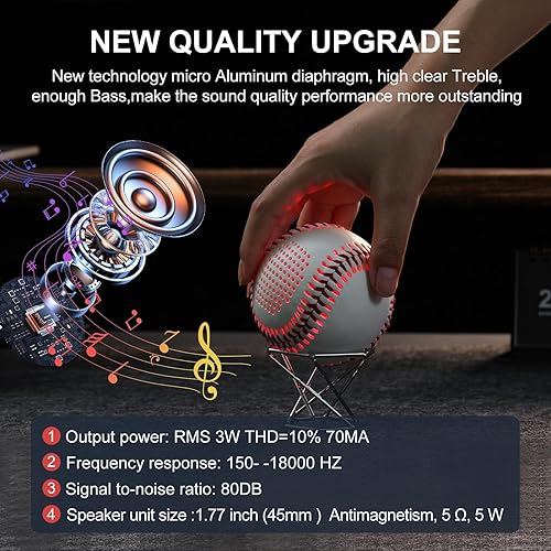 Vista 2 de Glow Baseball Bluetooth Speaker，Portable Sports Gift for Fans, Waterproof Outdoor Speaker with Party Lights. Rojo