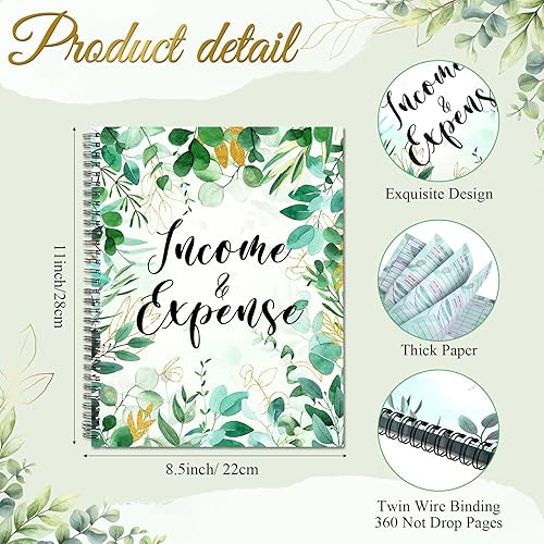 Miniatura 2 de Harloon Libro de registro de ingresos y gastos de eucalipto Rastreador de ingresos y gastos de contabilidad para pequeñas empresas, libro de
