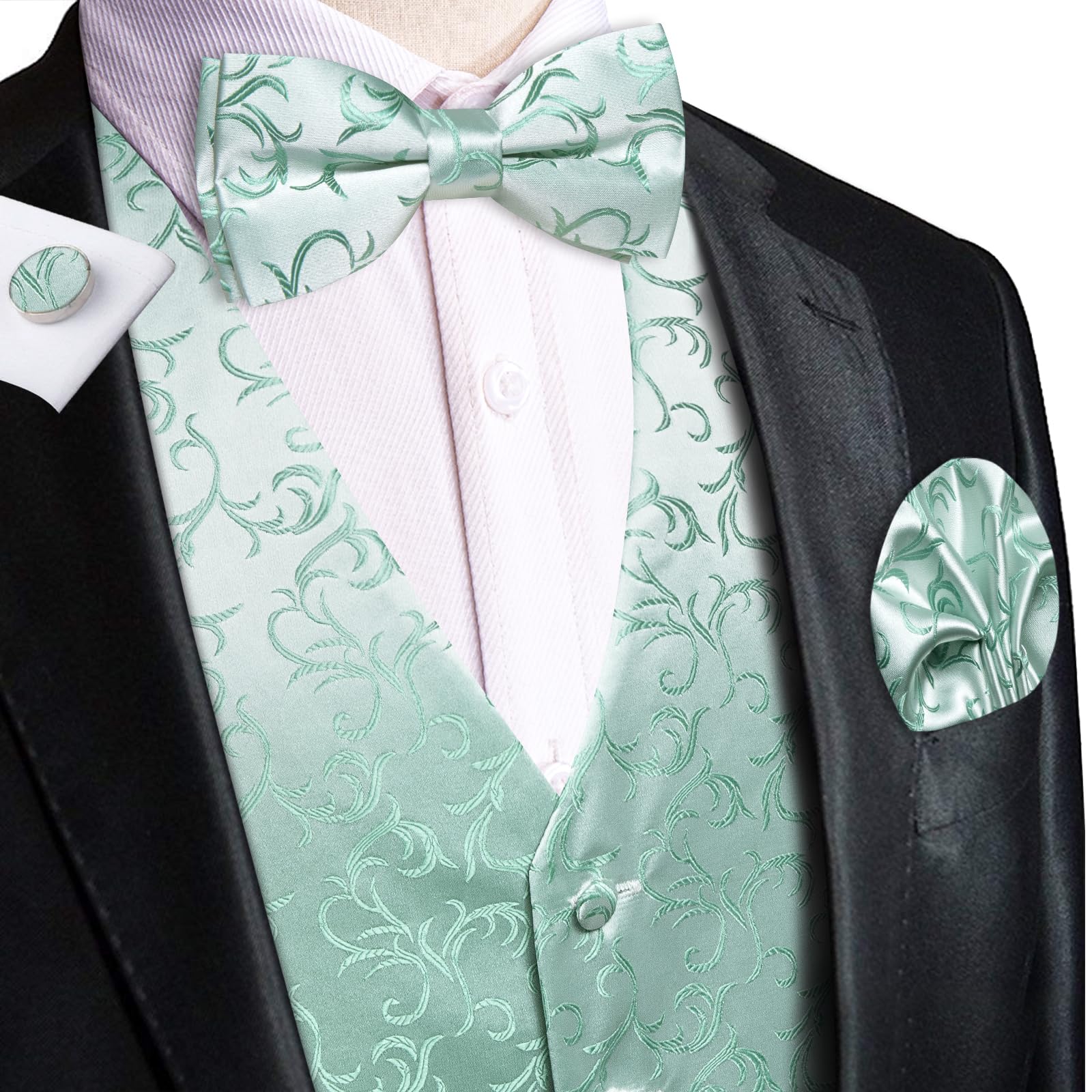 Hi-Tie Gilet da uomo formale in velluto Paisley tinta unita gilet cravatta papillon fazzoletto gemelli risvolto pin set smoking business