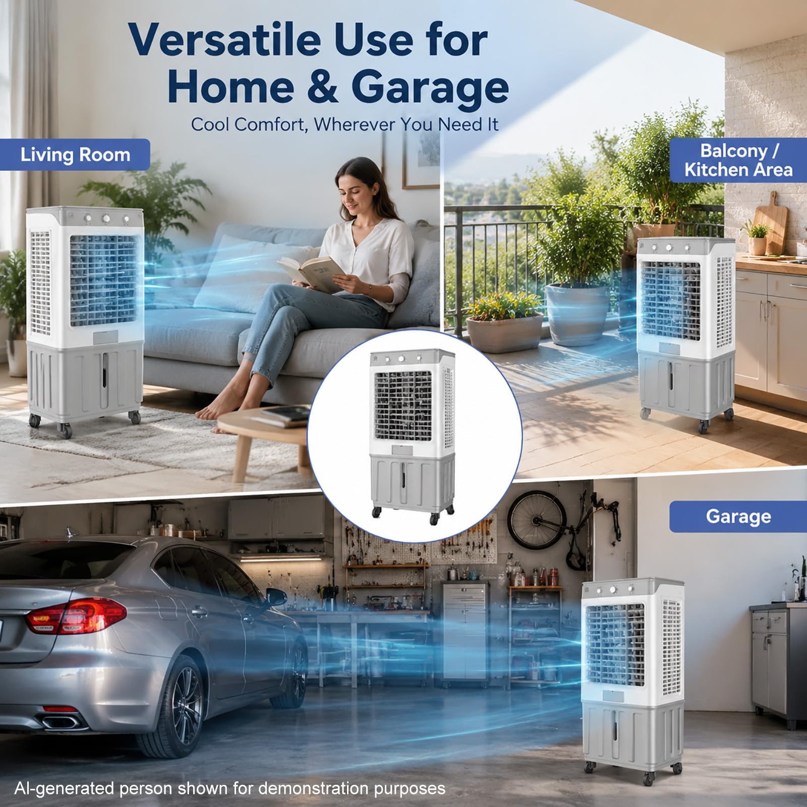 Enfriador Evaporativo Portátil con Oscilación 120°, Ventilador Industrial de Alta Potencia para Hogar, Oficina y Uso Comercial, 4 Velocidades 88cm