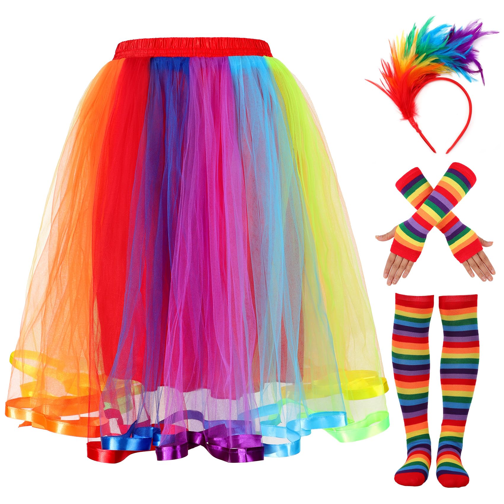 Rock dames kort carnavalskostuum vintage tule rok tutu regenboog staartnaad vetergaren mesh tutu dansjurk rok voor meisjes minirok St. Patrick's Day carnaval kostuum, roze, Eén Maat