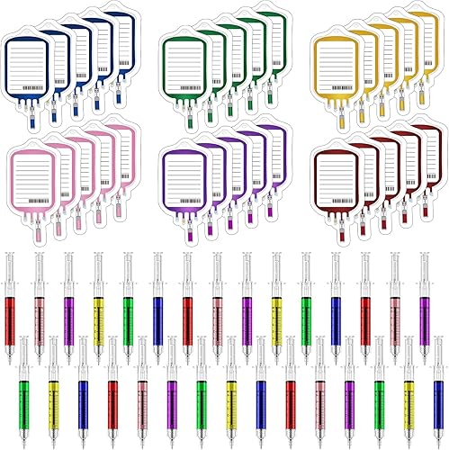 Miniatura 6 de El juego de 120 bolígrafos de jeringa incluye 60 divertidos bolígrafos de enfermera, 60 bolsas de sangre, notas adhesivas, bolígrafo de tinta negra,