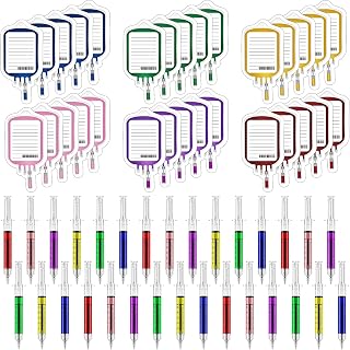 30 Sets Syringe Pens Set Includes 30 Fun Nurse Pens 30 Blood Bag Sticky Notes Black Ink Ballpoint Pen Retractable Novelty Pen for Nurses Student School Supplies Doctor Play Halloween Party Favor