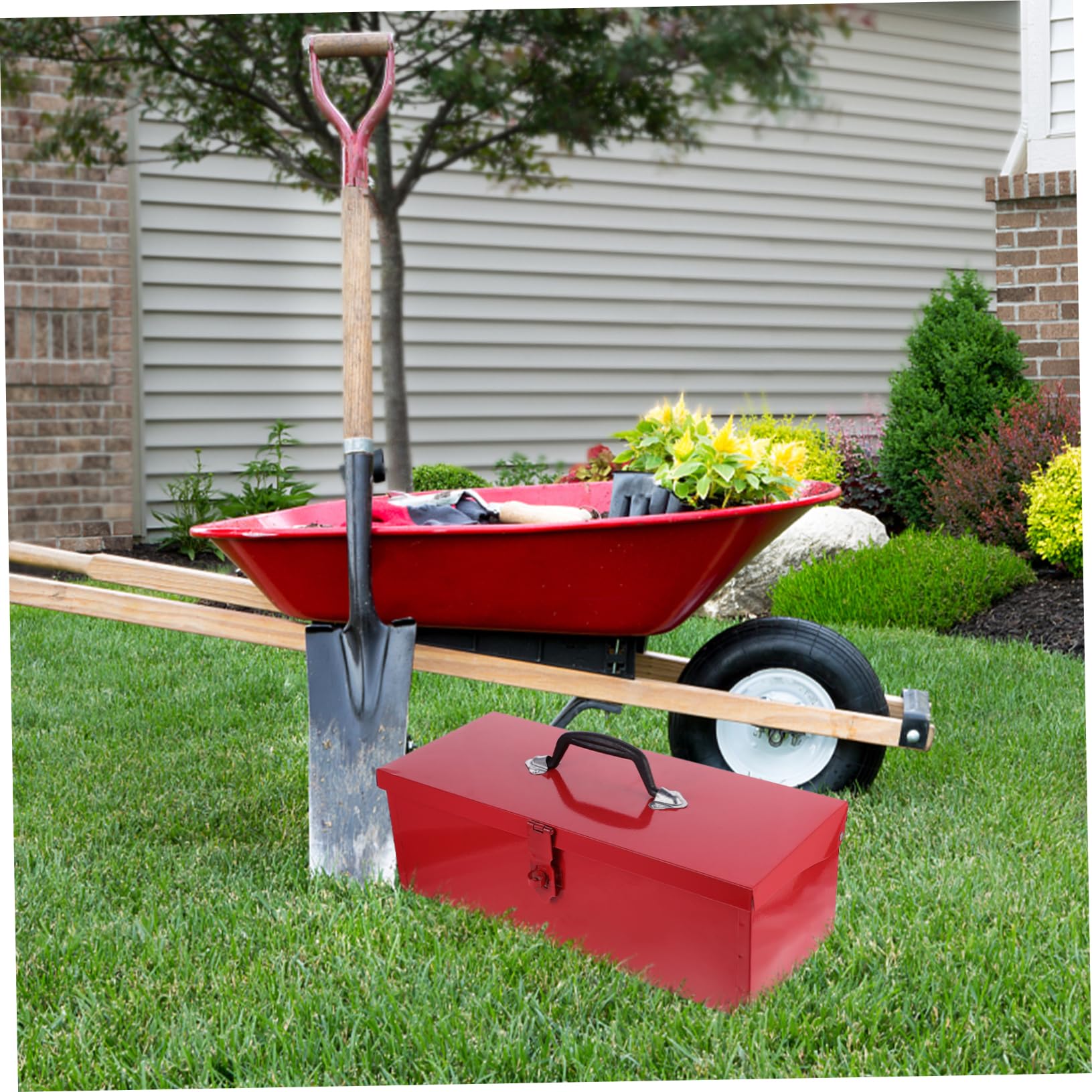 Uonlytech Boîte À Outils Métallique Rouge Portable 15.35In Rangement Étanche avec Grande Capacité Et Résistance Aux Chocs pour Bricolage Atelier