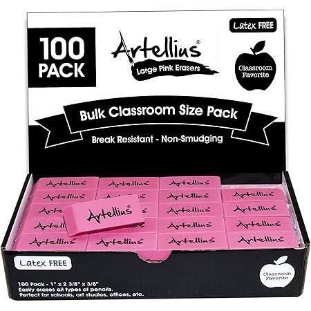 Pink Erasers Pack of 100 - Large Size, Latex & Smudge Free - Bulk School Supplies for Classrooms, Teachers, Homeschool, Office, Art Class, and More!