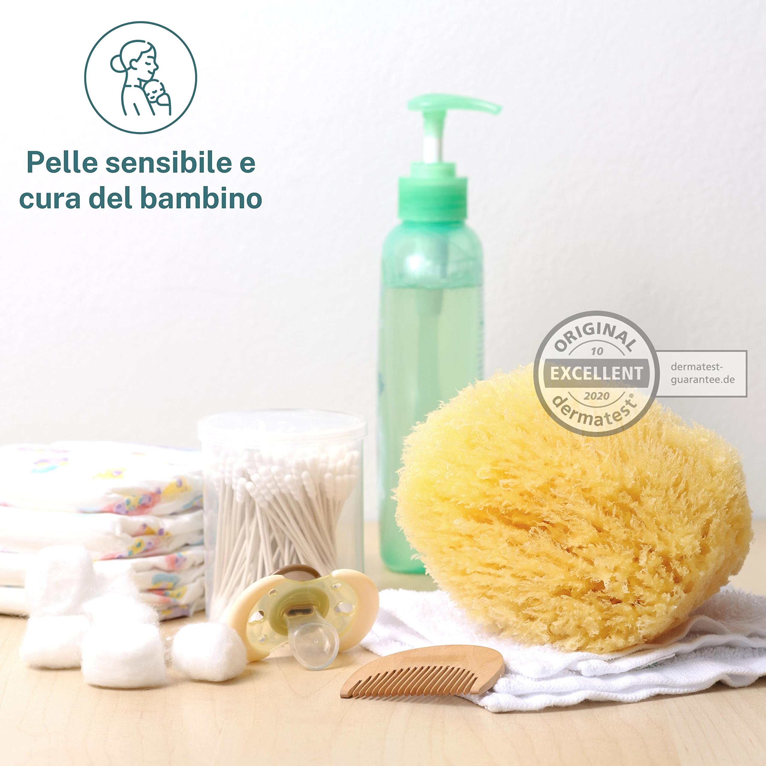 tom&pat® Spugna naturale Grass • miracolo di schiuma extra • morbida da bagno e doccia • per bagnetto neonato, bambini e corpo • Dermatest eccellente • qualità premium Grecia (17-18 cm)