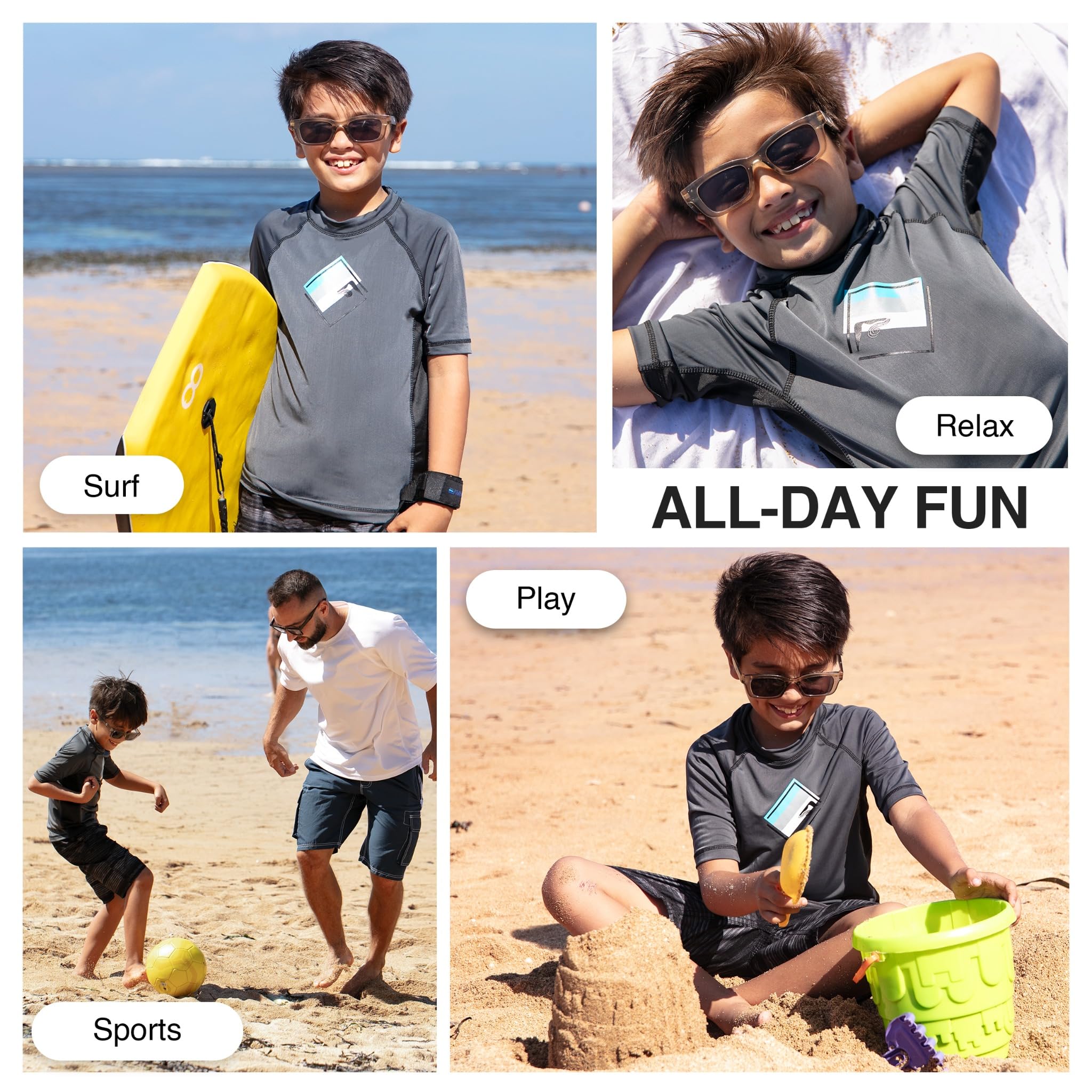 Kanu Surf Jungen UPF 50+ Sun Protective Rashguard Swim Shirt Rash Guard Hemd, Victor anthrazit, Medium