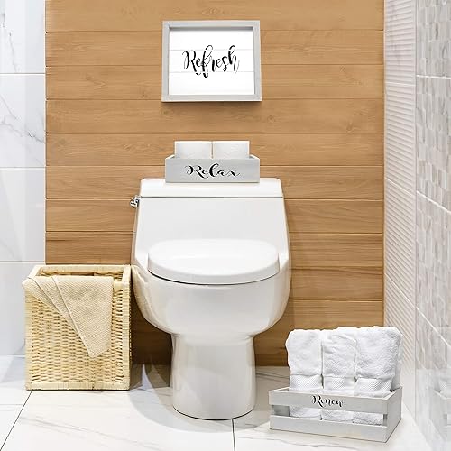 Miniatura 4 de Elegant Designs HG3100-GIN - Juego de baño decorativo de madera de tres piezas, gris lavado, negro y blanco, relajante, renovar, renovar toalla y