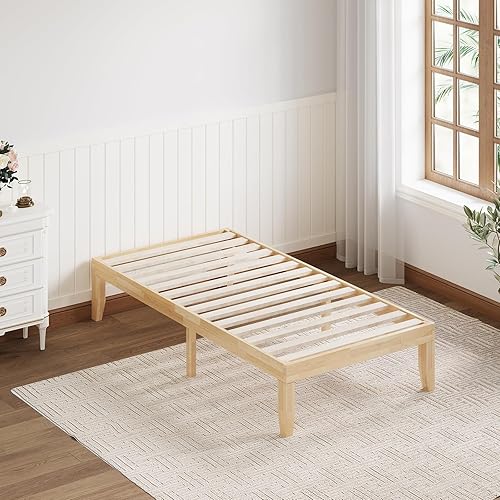 Miniatura 84 de Giantex Base de cama de plataforma de madera matrimonial de 14 pulgadas, base de colchón de estilo minimalista con madera de goma maciza, soporte de