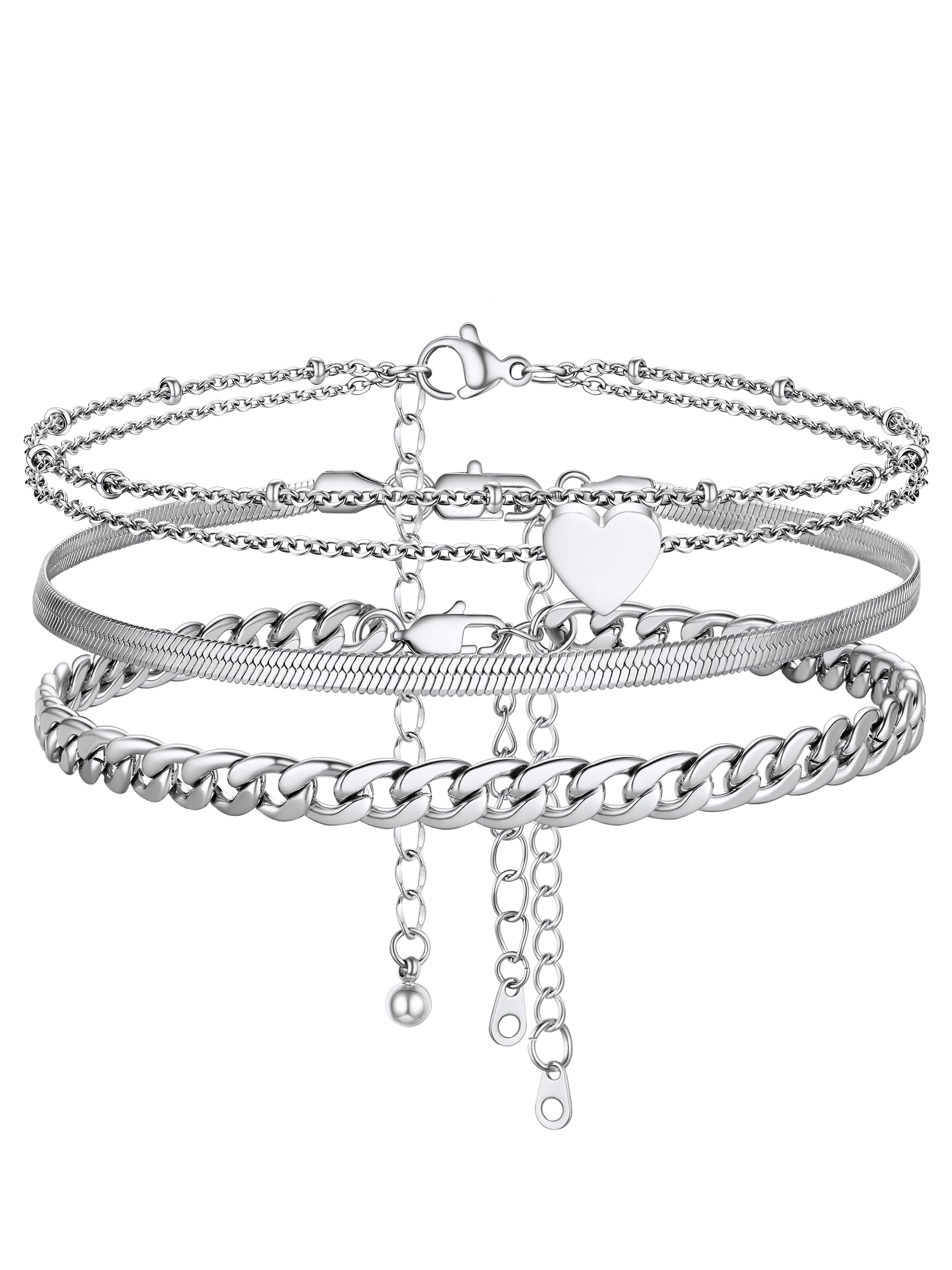 FOCALOOK Anklet Bracelets Set for Women, Plus Size Chain Anklet 8.5-10.5"