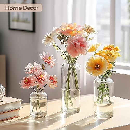 Miniatura 4 de ComSaf Juego de 9 jarrones de flores pequeños, jarrones de cristal a granel, jarrones transparentes para flor, centro de mesa de decoración para