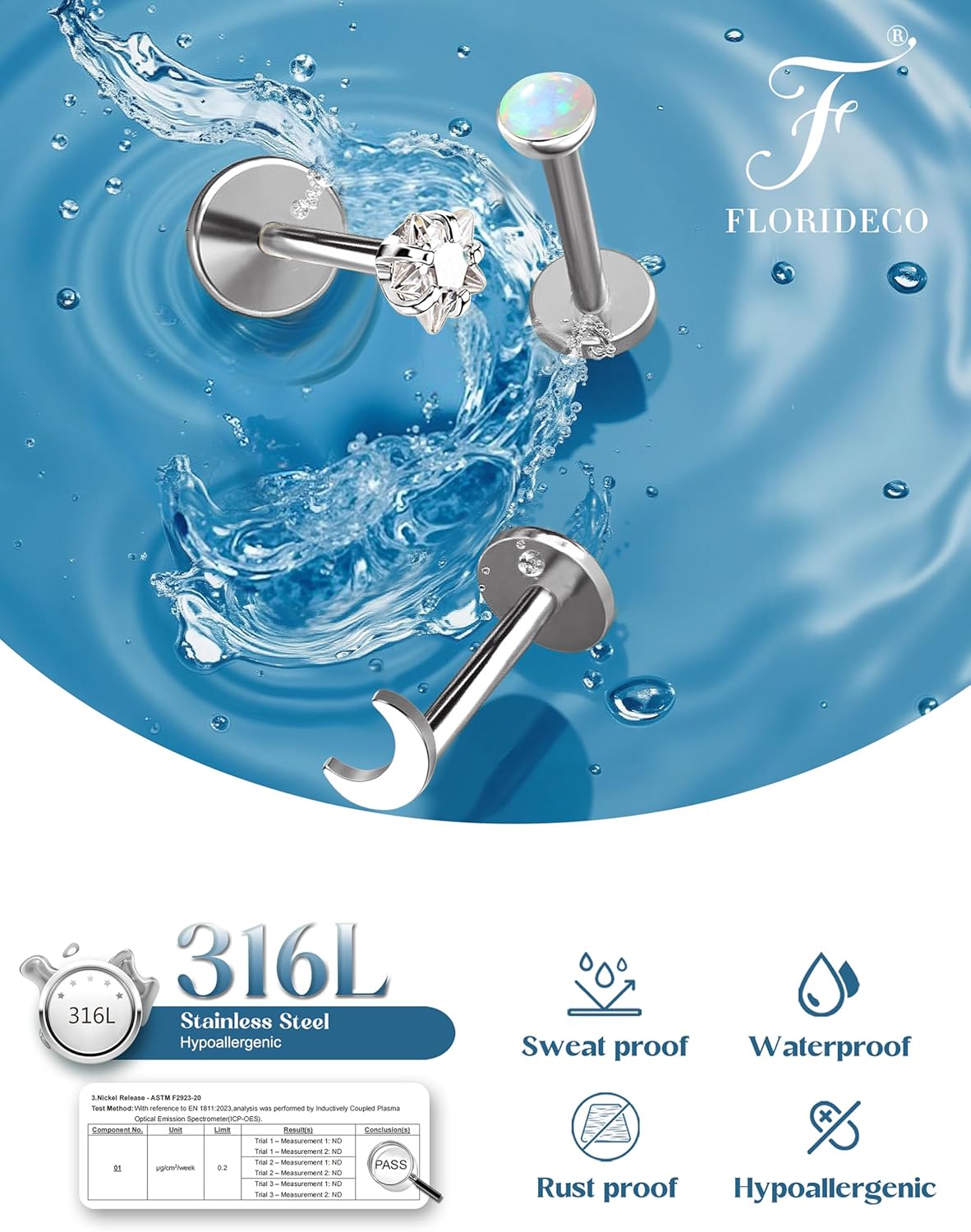 Florideco 14K Gold Plated Threadless Nose Studs for Women Hypoallergenic Surgical Steel Nose Rings Push In Flat back Nose Stud Labret Studs CZ Tragus Helix Piercing Jewelry 16G 18G 20G - Image 5