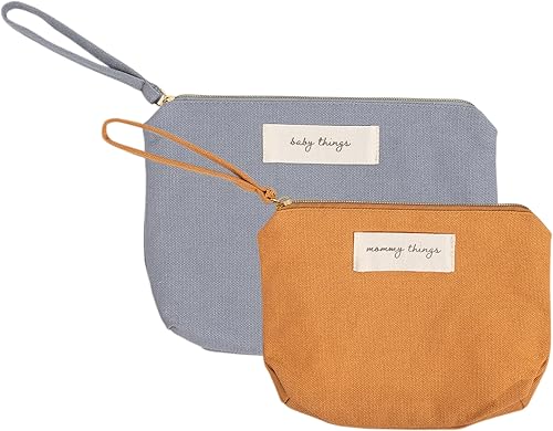 Pearhead Mommy and Baby Things Pouch Set, Canvas Zipper Organizer Bags for Diaper Bag and Travel, Cosmetic and Makeup Bag for Mom