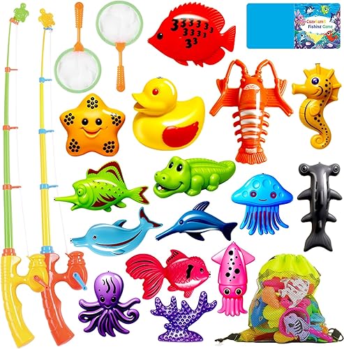 Miniatura 10 de CozyBomB™ - Juego de juguetes magnéticos de pesca para niños | Juego de mesa de agua, bañera, piscina para niños, caña de pescar, red, peces