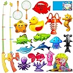 CozyBomB Magnetic Fishing Toys Game Set for Kids | Water Table Bathtub Kiddie Pool Party Pole Rod Net, Outdoor Plastic Floating Fish, Toddler Bath Color Ocean Sea Animals Birthday Gift Age 3-5 6 4-8