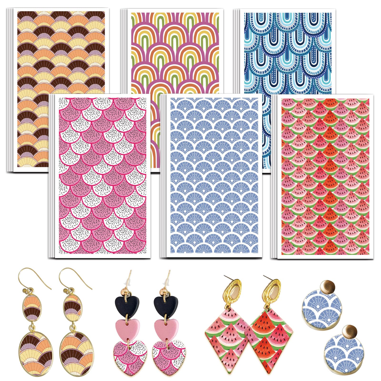 OLYCRAFT 24 Pcs Fan-Shaped Pattern Clay Transfer Paper 6 Design Transfers Paper for Polymer Boho Styles Polymer Clay Transfer Sheets Small Ceramic Decal for Clays Earrings Jewelry Making
