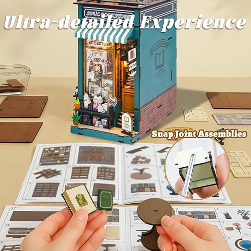 Miniatura 30 de Flever Kit miniatura de rincón de libro para casa de muñecas, decoración de estantería de libros de casa de muñecas para bricolaje, rompecabezas