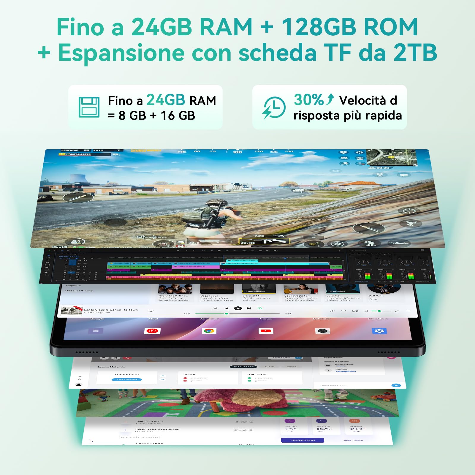 KINGRID T90 Tablet Android 16, 24 GB RAM + 128 GB ROM(2TB), 11 Pollici Tablets con Tastiera e Mouse, 5G WiFi, 8000 mAh, Widevine L1, Doppia Fotocamera, Face ID, GPS, Custodia