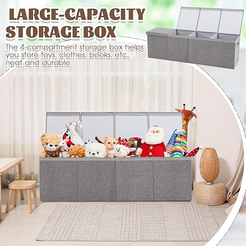 Miniatura 6 de Patelai Caja de juguetes grande plegable y resistente con tapa y asas, caja de juguetes de Navidad, organizador de almacenamiento para sala de