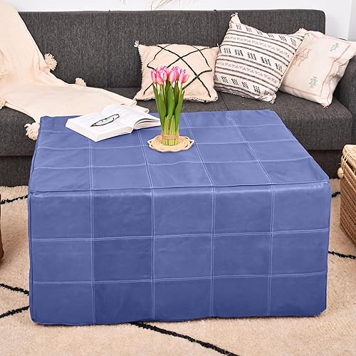 Miniatura 17 de Marrakesh Gallery Funda otomana de cuero - Puf cuadrado marroquí, sala de estar, dormitorio otomano Marrón,Beige Bronceado,Azul,Marrón (Dark