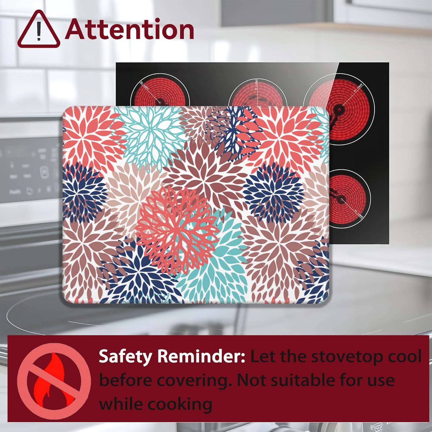 Pink Blue Dahlia Flower Stove Top Cover,Glass Cooktop Heat Resistant Cover,Ceramic Stove Top Covers Mat Prevents Scratching Stoves/Counter/Washer Protector, 28x20 in