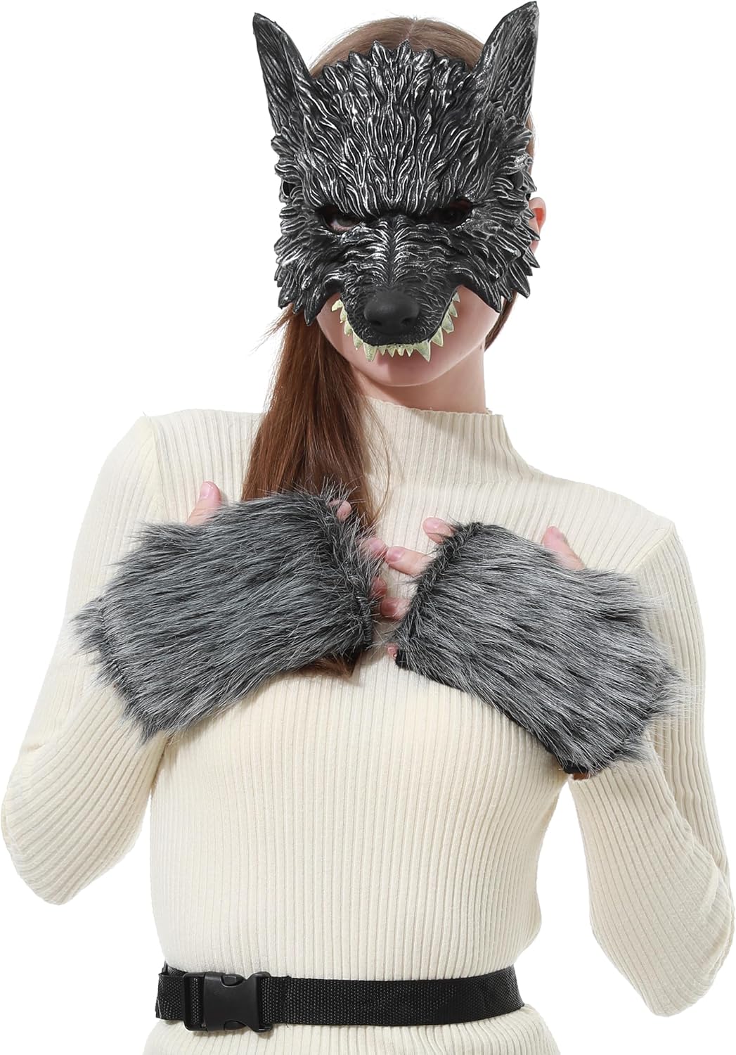 Cat Fox Wolf Mask Tail and Paws Gloves Set for Adult Kids Women Furry Animal Halloween Cosplay Party Costume Accessory - Image 4