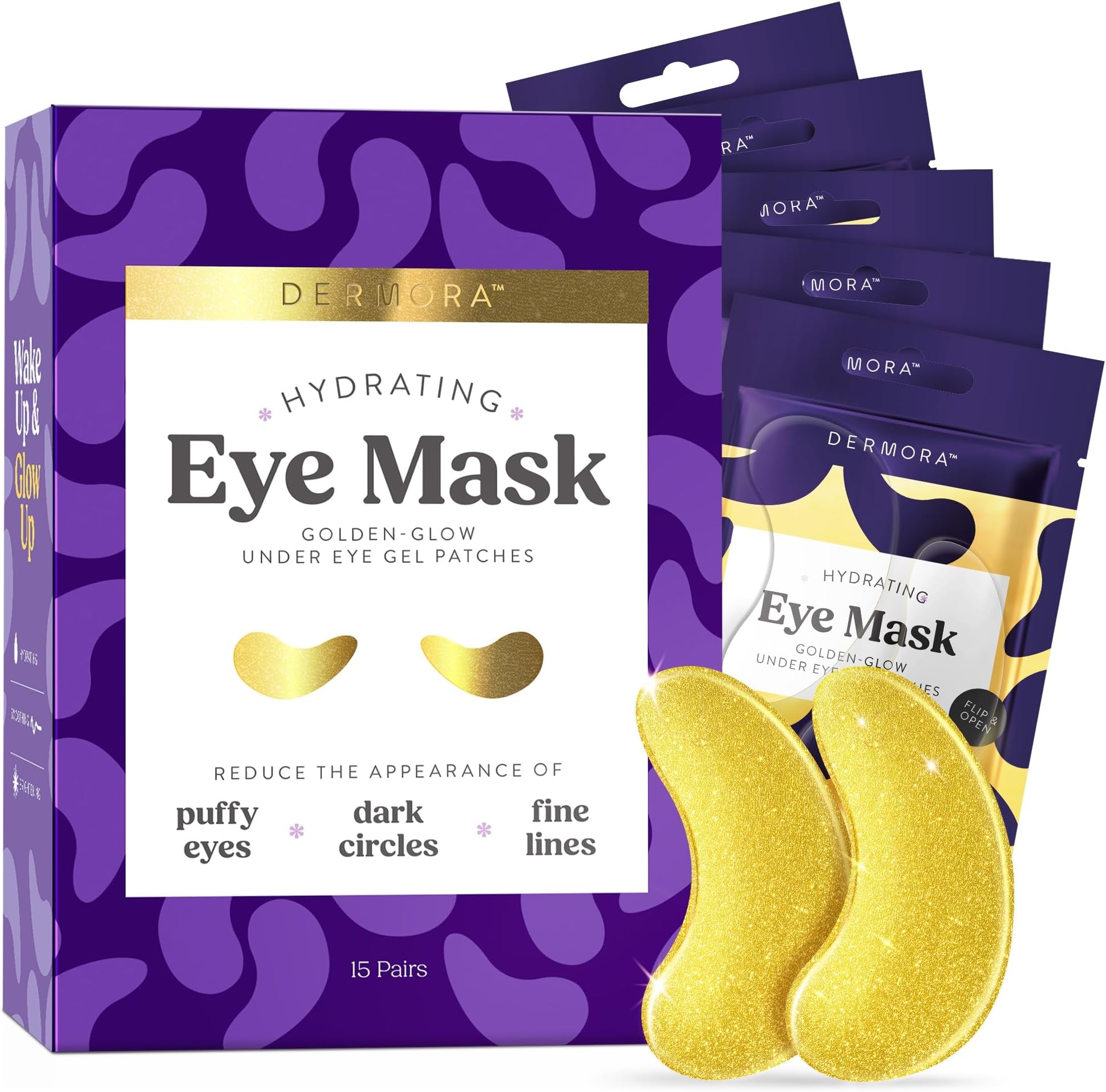 Dermora 24K Gold Eye Masks - 15 Pairs - Under Eye Bags & Dark Circles Treatment - Feel Fresh & Revitalized.