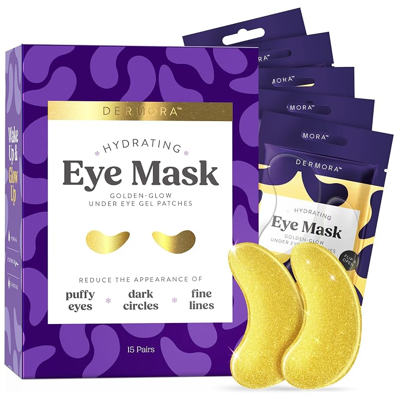 Máscaras de gel para a região dos olhos DERMORA Golden Glow, 15 pares embalados individualmente