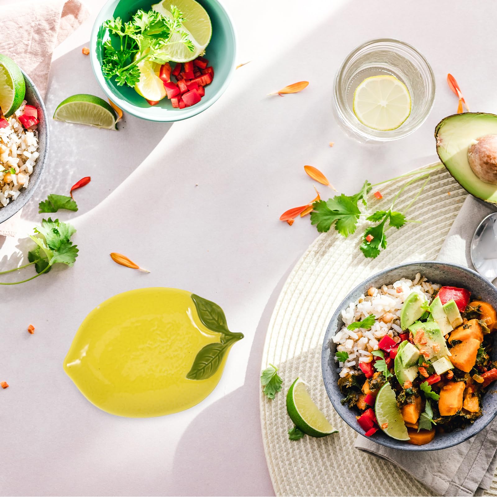 Garneck Set of 4 Ceramic Lemon Serving Bowls and Plates - Fruit Shaped Appetizer Dishes - Decorative Lemon Plates for Salad Dessert Snacks Candy Nuts and Side Dishes