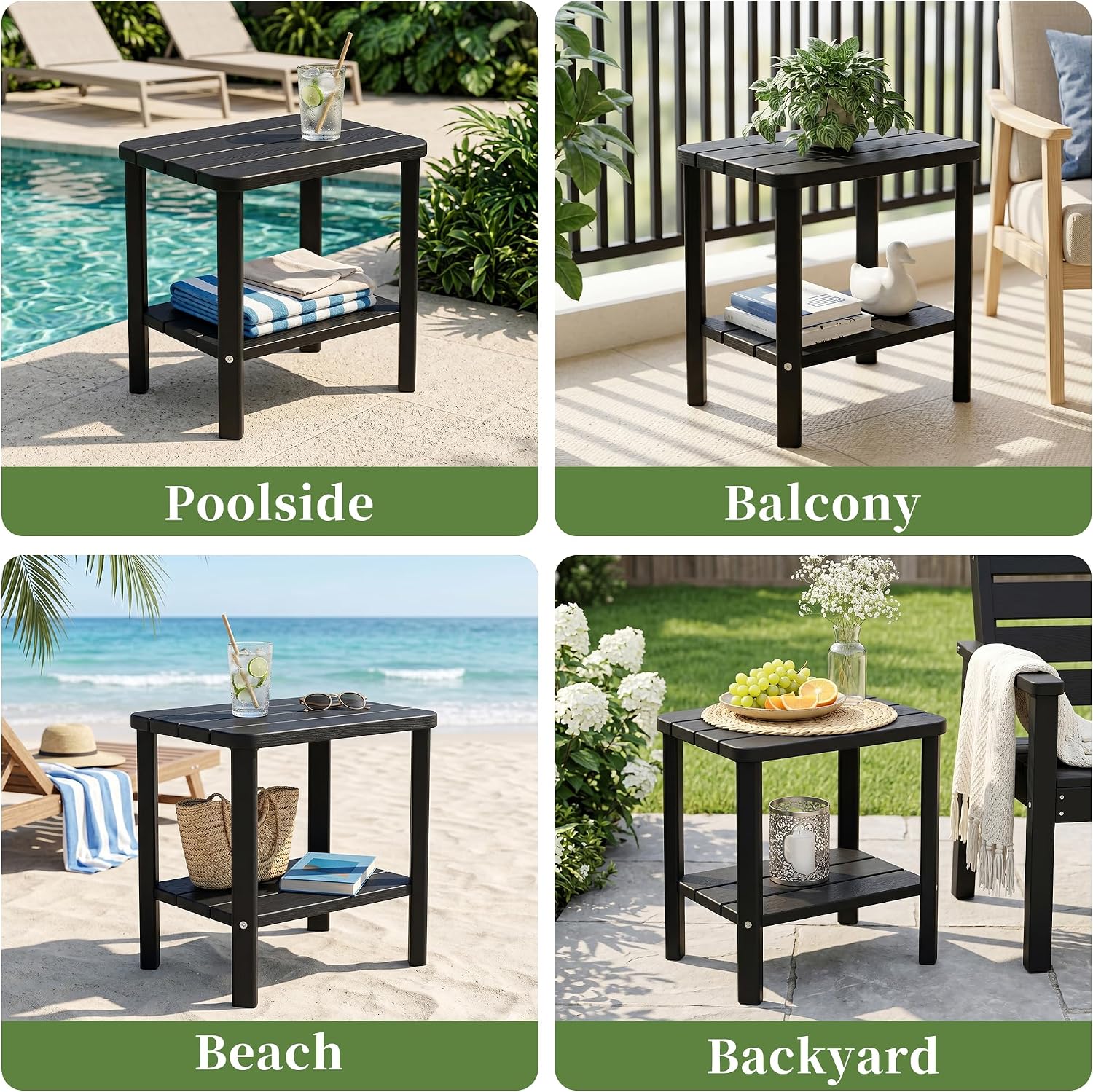 EFU Outdoor Side Table, Weather Resistant 2-Tier Small Outdoor Table