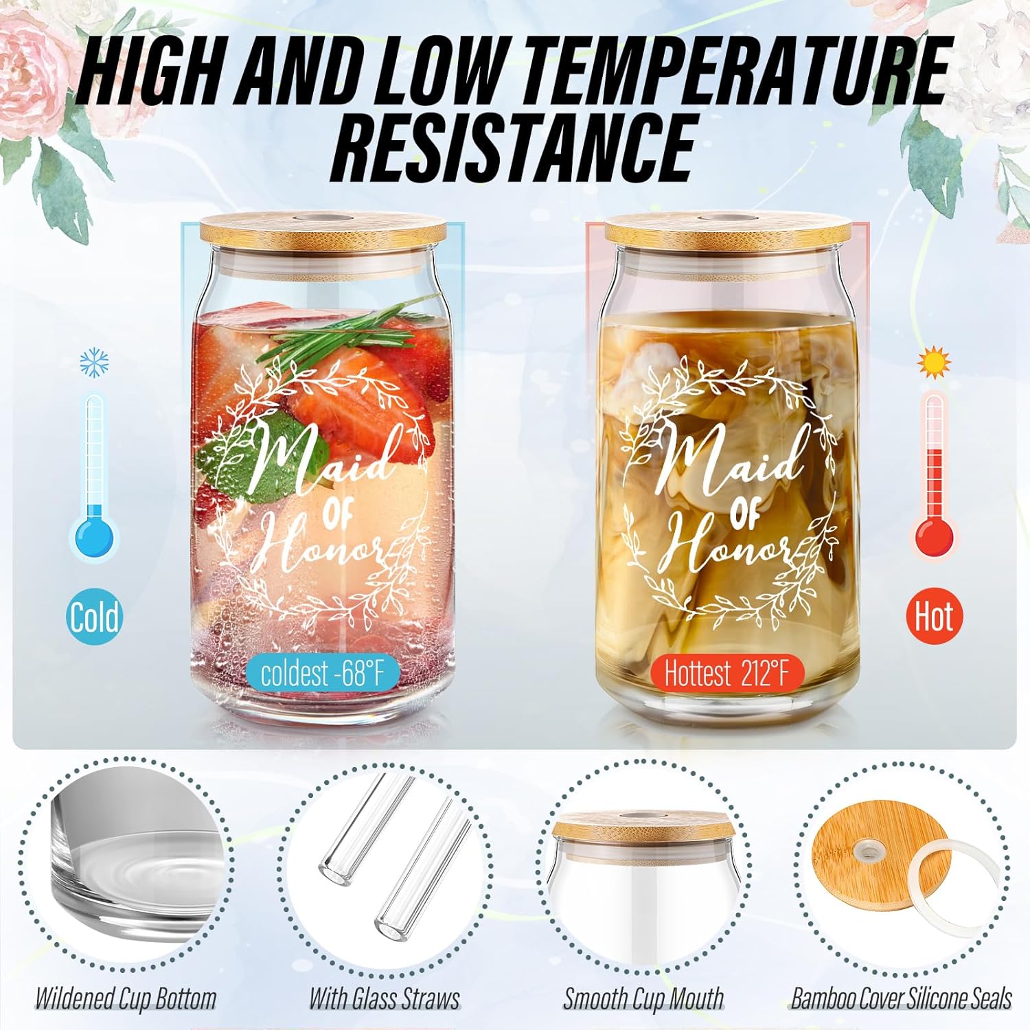 Tanlade 8 Pcs Bridesmaid Proposal Gifts 16 oz Glass Cups Maid of Honor Gift Mother of the Bride, Mother of the Groom, Matron of Honor Bridal Shower Gifts Tumbler Wedding Favors Bachelor Party Favors - Image 3