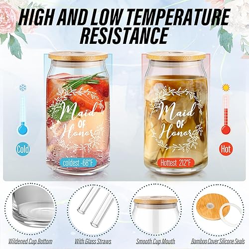 Miniatura 3 de Tanlade 8 vasos de cristal de 16 onzas para dama de honor, regalo de dama de honor, madre del novio, matrona de honor, regalos de despedida de