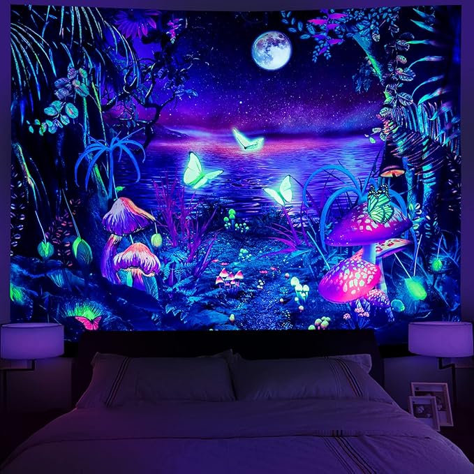 Serborlur Blacklight Fantasy Forest Tapestry Aesthetic Moon