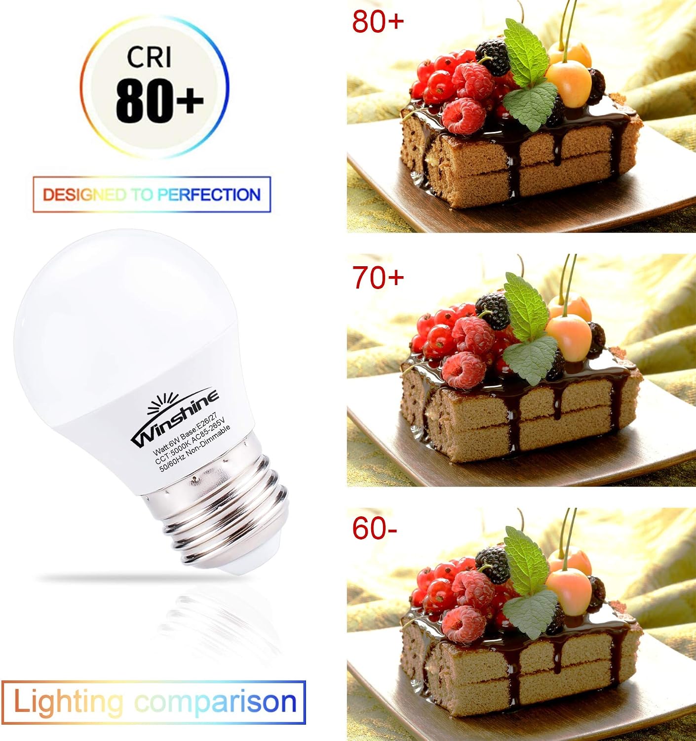 winshine E26 LED Light Bulb, 6W(60watt Equivalent) G45 Ceiling Fan Light Bulbs,5000K Daylight White A15 Standard Base Bulb.Pack of 6. (5000K)