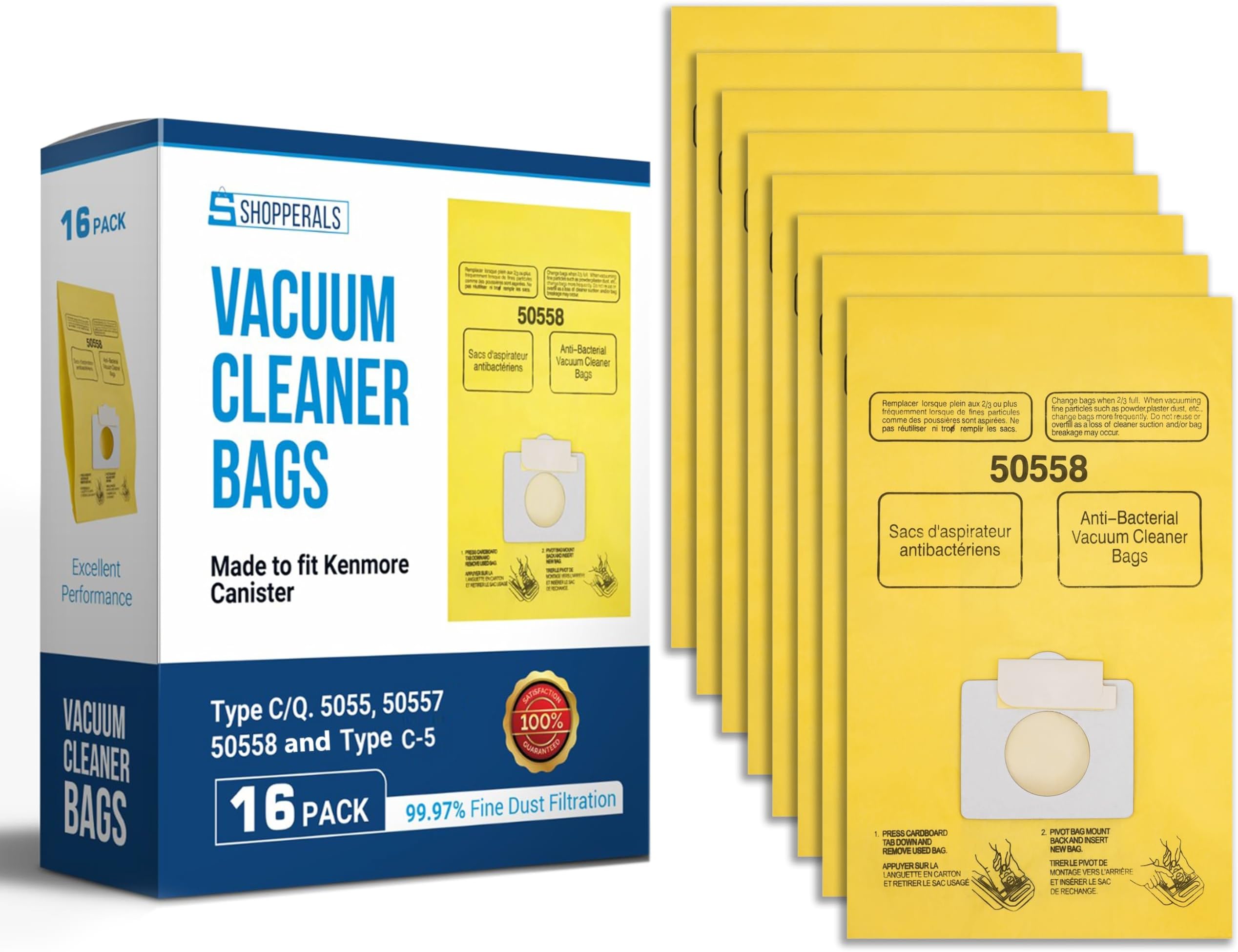 Reinlichkeit Type Q/C Canister Vacuum Bags for Kenmore 5055, 50557, 50558. Part