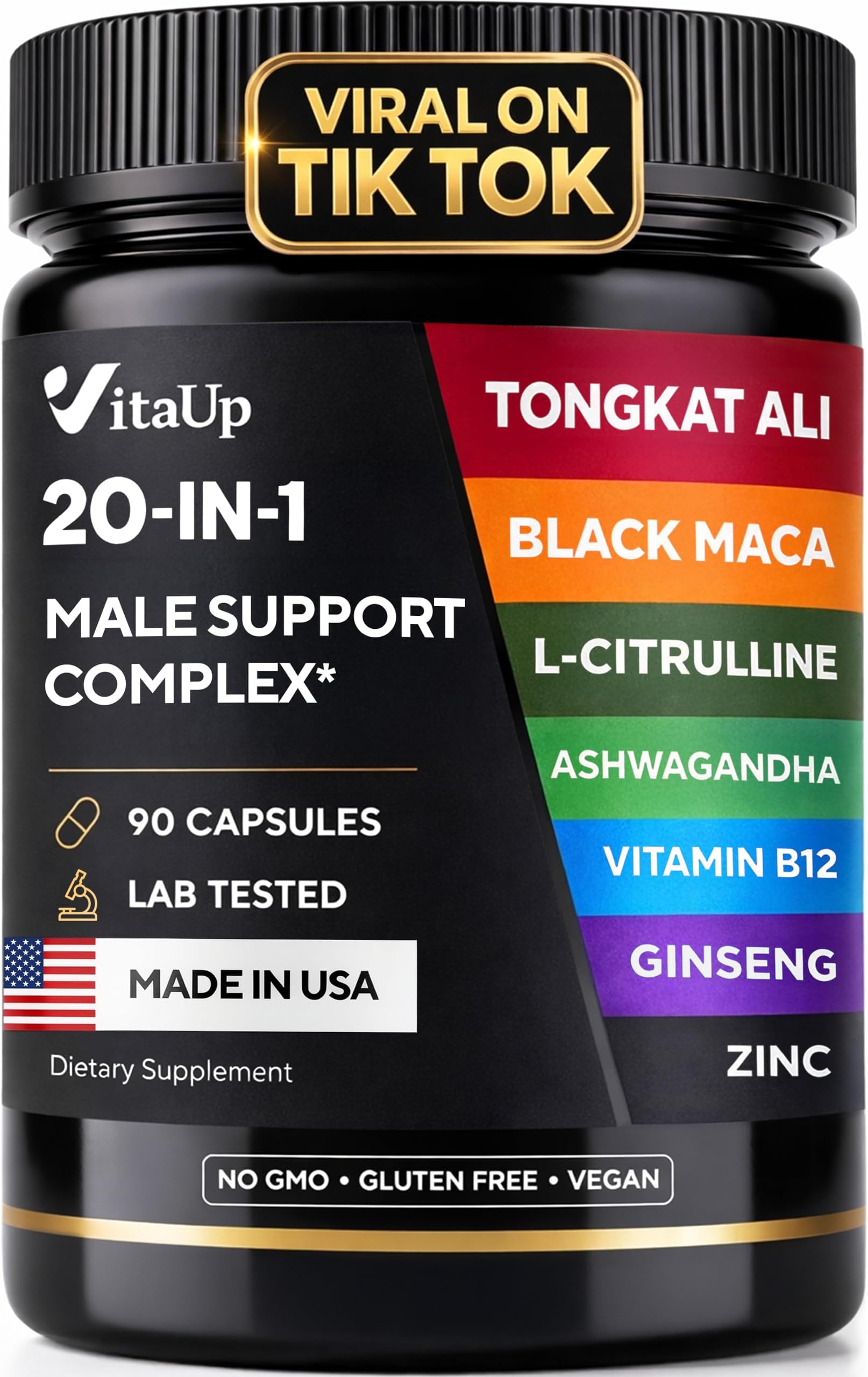 VitaUp Tongkat Ali 20 in 1 - USA Made Advanced Complex with Tongkat Ali, Black Maca Root, Zinc, Vitamin B12, Astragalus for Normal Energy Support - 90 Vegan Caps
