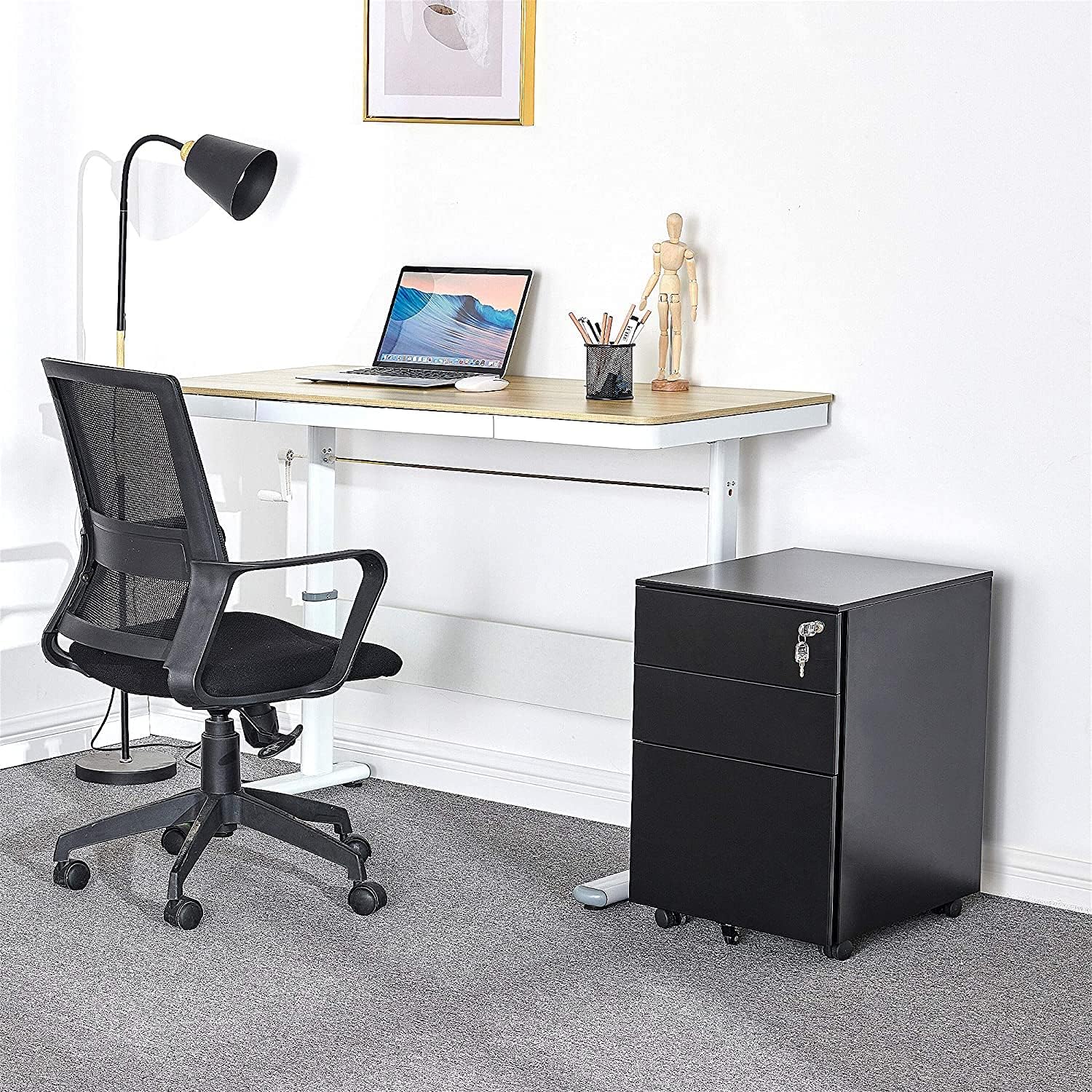 YITAHOME File Cabinet with Lock and Wheels, Metal Portable Filing Cabinet with 3-Drawer, Pre-Built Office Storage Cabinet for A4/Letter/Legal (Black): Furniture & Decor