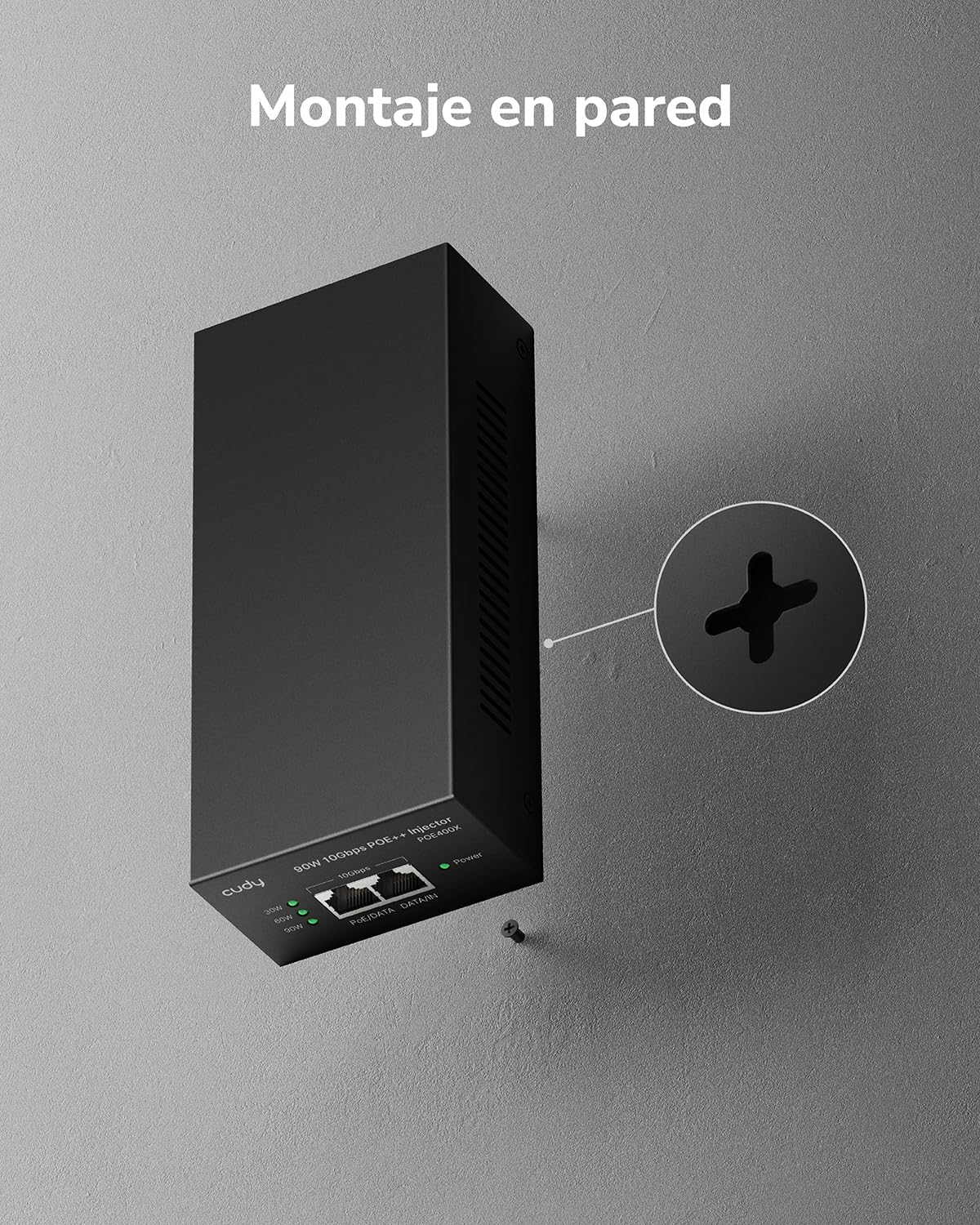Cudy POE400X 90W 10G Ultra PoE++ Adaptador de inyector, 802.3bt/802.3at/802.3af, fuente de alimentación Ultra de hasta 90 W, RJ-45 blindado de 10 Gbps, Plug & Play, carcasa de metal