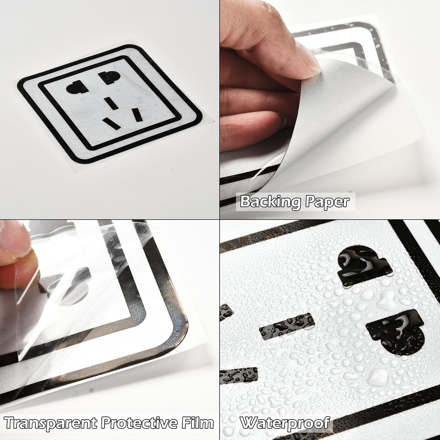 Reflective Switch Socket Car Decals Waterproof PVC Stickers Funny Cartoon Auto Bumper Sticker Scratch Cover for Car, Truck, Motorcycle Decoration Accessories 4.33" x 4.33", Black image 3
