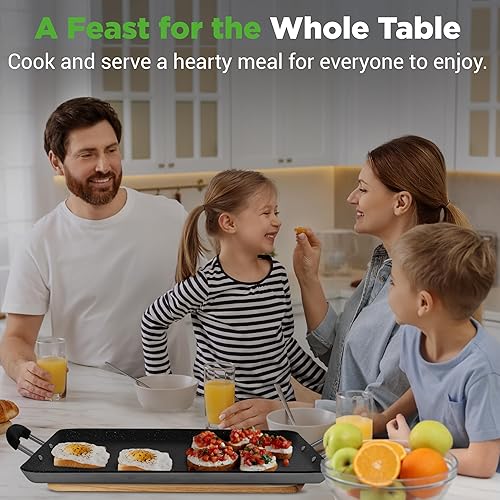 Miniatura 2 de NutriChef Plancha de doble quemador, parrilla antiadherente para estufa de gas, apta para lavavajillas, asas de baquelita a prueba de calor,